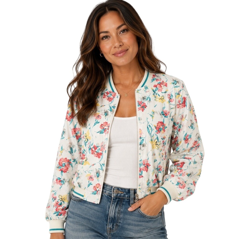 Tail Floral Bomber Golf Jacket Large Watermelon Full Zip Microfiber Ribbed Cuffs